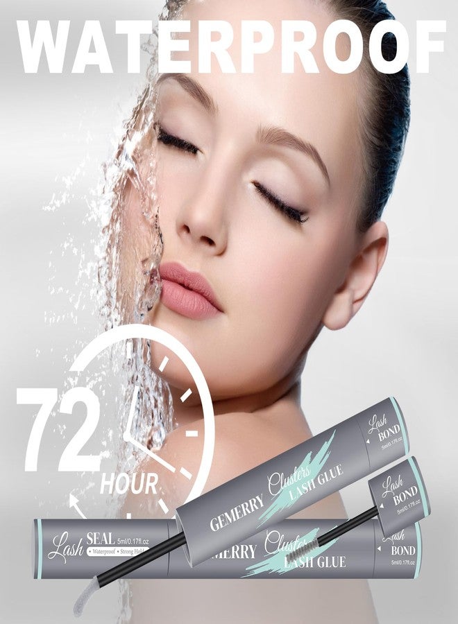 GEMERRY Lash Bond and Seal Waterproof,Gray Bond & Seal Eyelash Glue for Eyelash Clusters Bond and Seal 2-in-1 Home Use Strong Hold 72H (5ml+5ml,Gray) - Image 2